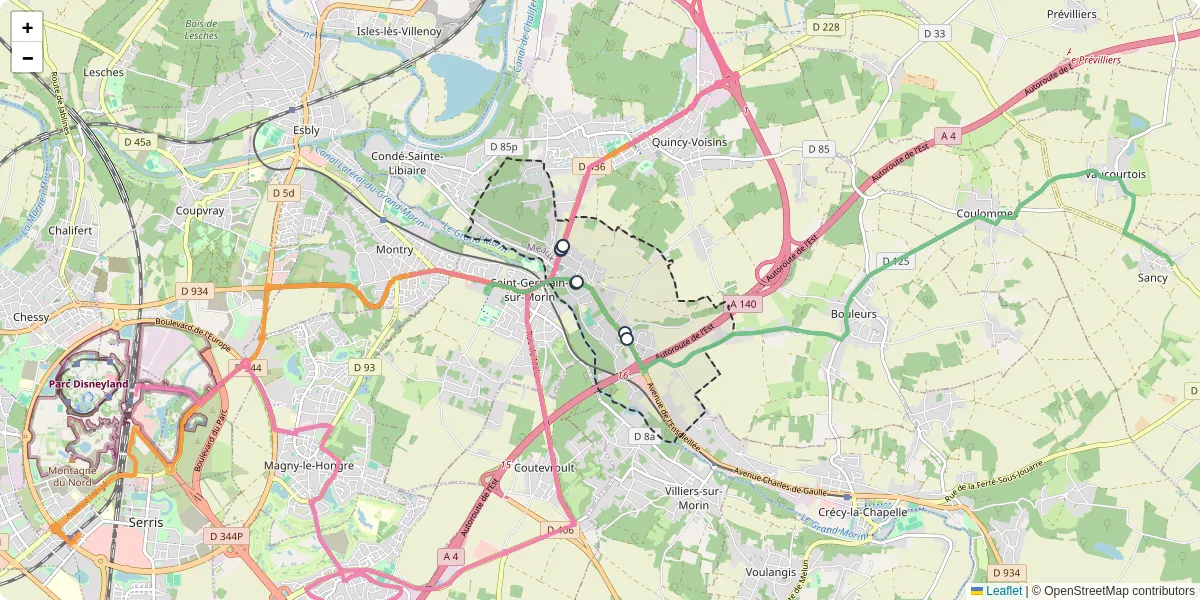Carte du réseau de transport en commun à Couilly-Pont-aux-Dames - lignes de bus et arrêts