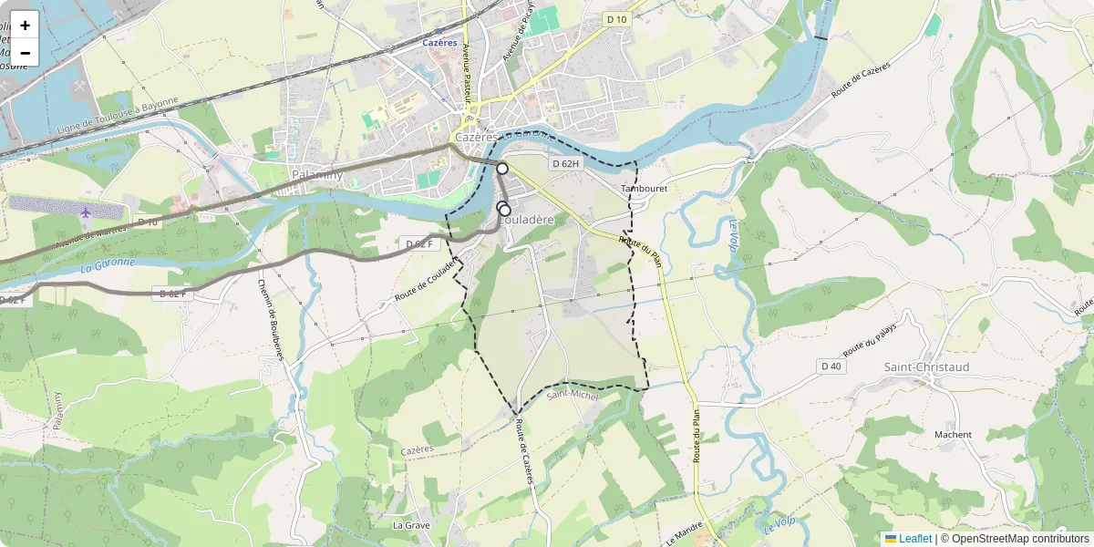 Carte du réseau de transport en commun à Couladère - lignes de bus et arrêts