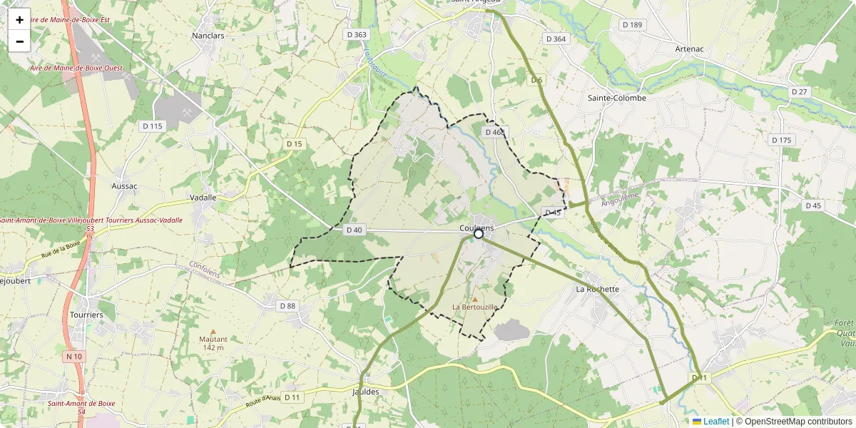 Carte du réseau de transport en commun à Coulgens - lignes de bus et arrêts