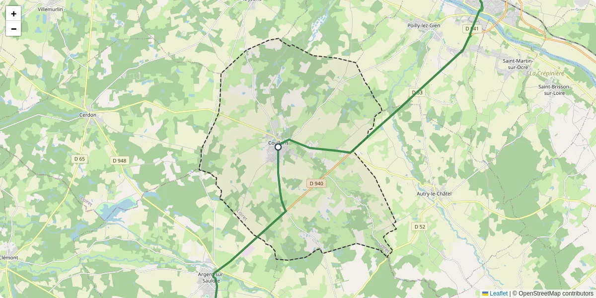 Carte du réseau de transport en commun à Coullons - lignes de bus et arrêts