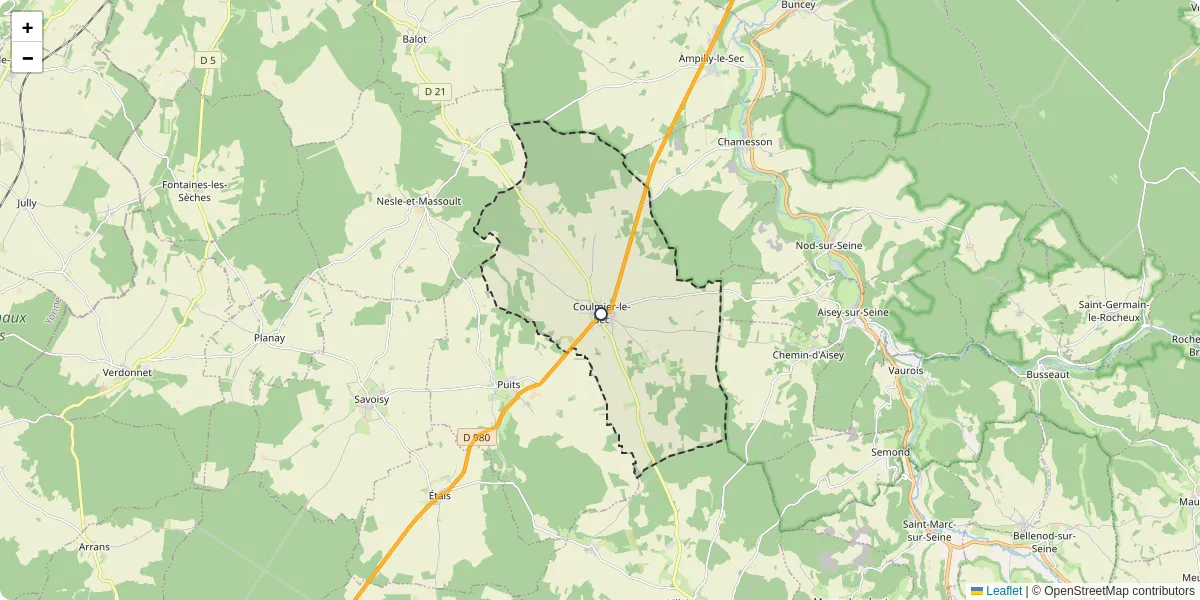Carte du réseau de transport en commun à Coulmier-le-Sec - lignes de bus et arrêts