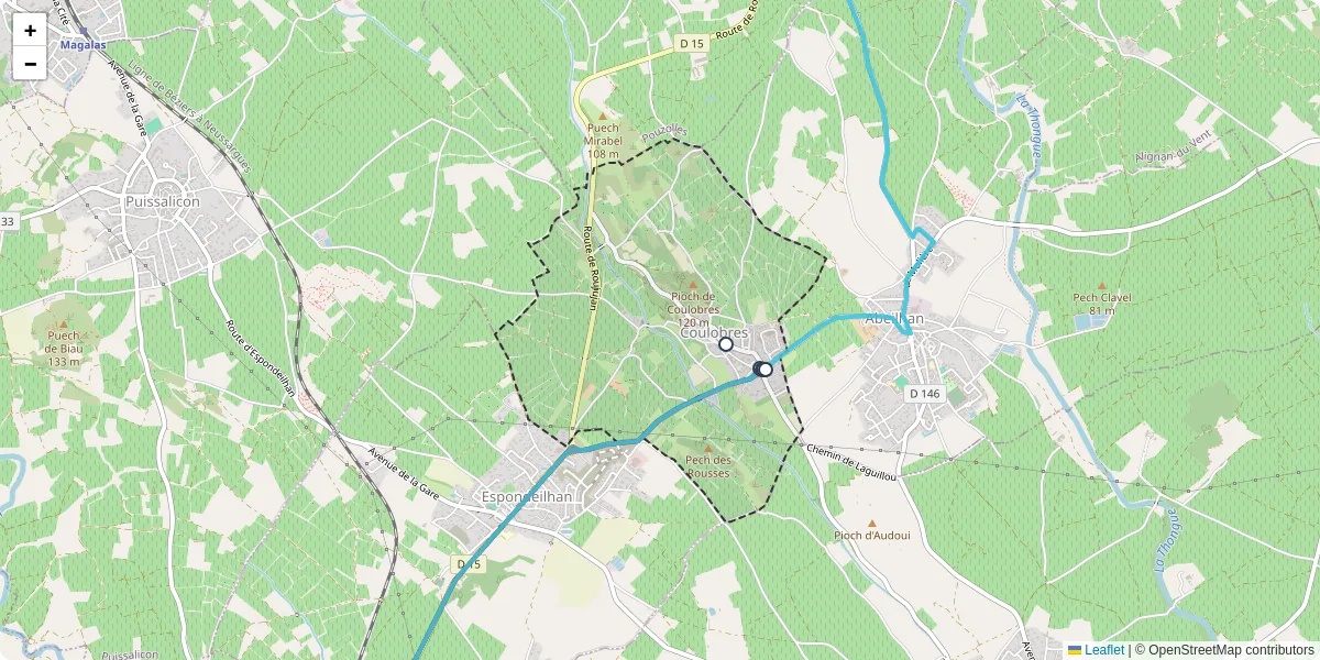 Carte du réseau de transport en commun à Coulobres - lignes de bus et arrêts