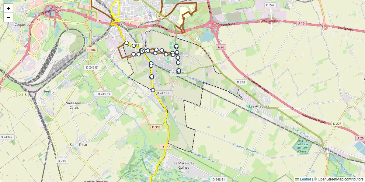 Carte du réseau de transport en commun à Coulogne - lignes de bus et arrêts