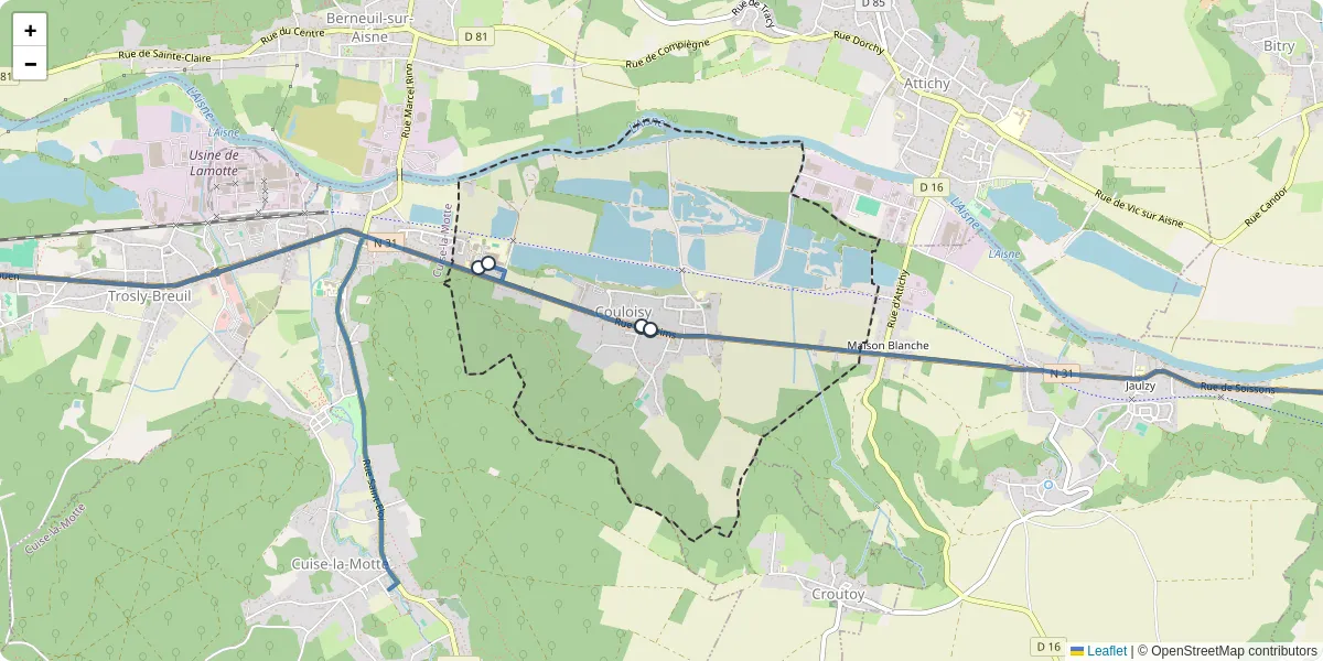 Carte du réseau de transport en commun à Couloisy - lignes de bus et arrêts
