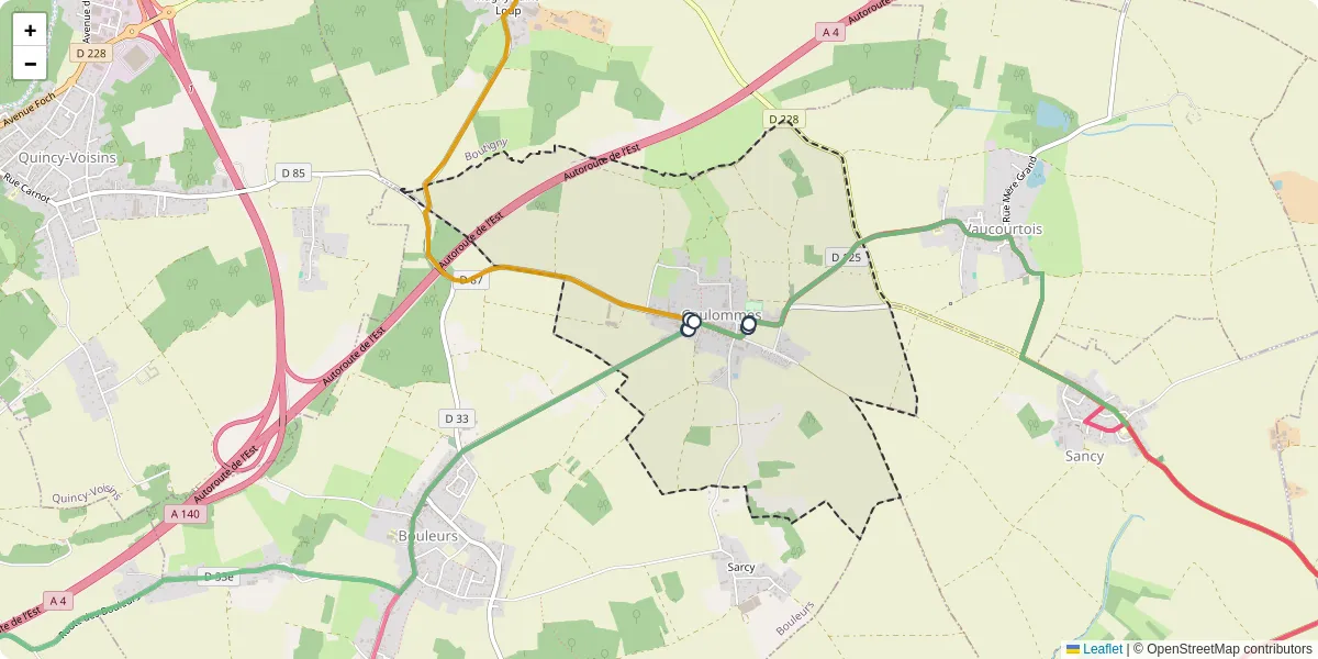 Carte du réseau de transport en commun à Coulommes - lignes de bus et arrêts