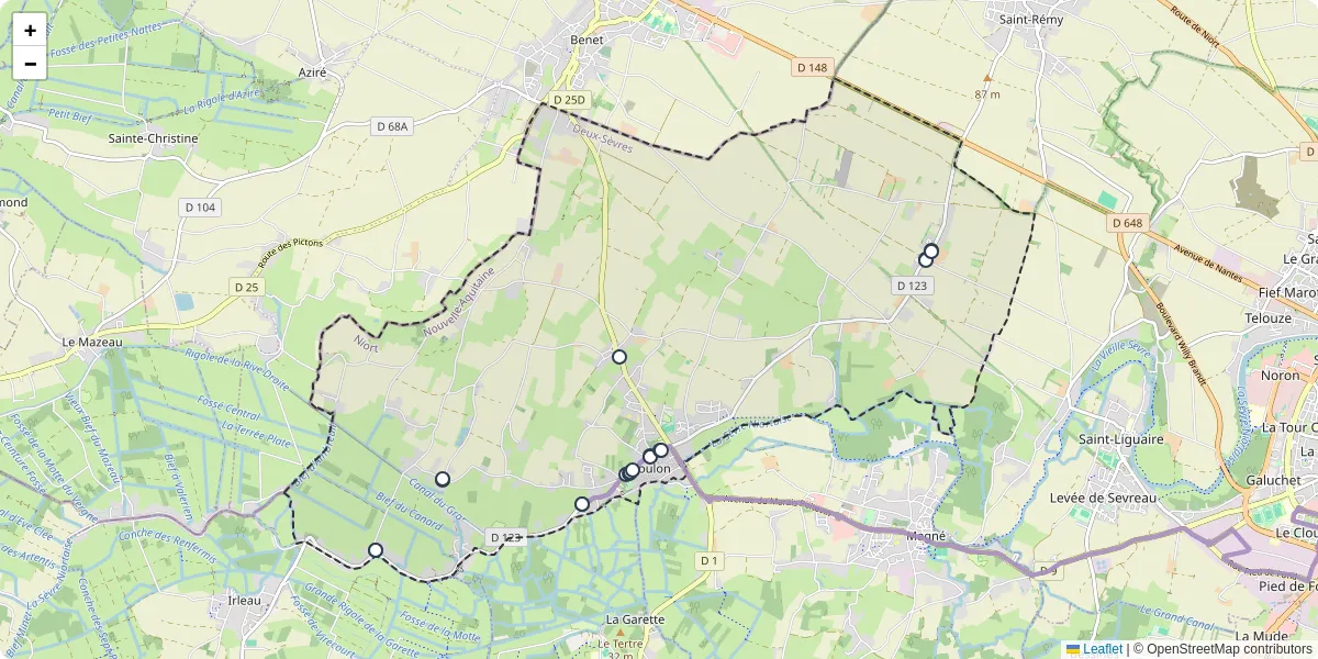 Carte du réseau de transport en commun à Coulon - lignes de bus et arrêts