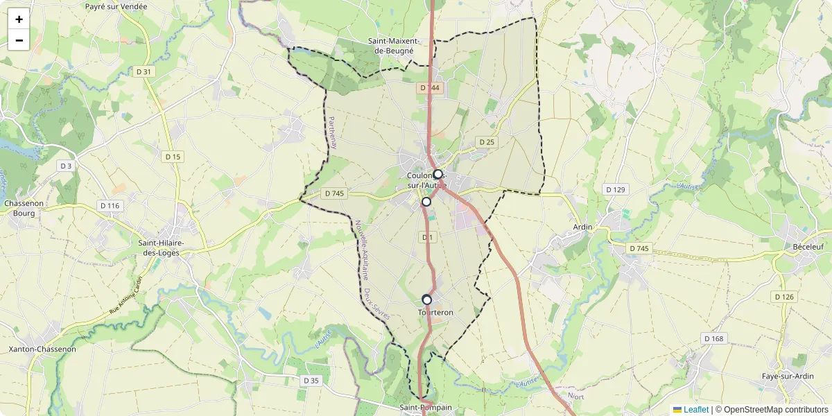 Carte du réseau de transport en commun à Coulonges-sur-l'Autize - lignes de bus et arrêts