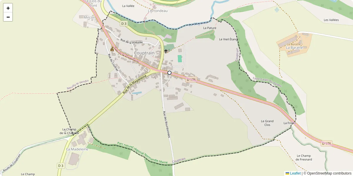 Carte du réseau de transport en commun à Couptrain - lignes de bus et arrêts