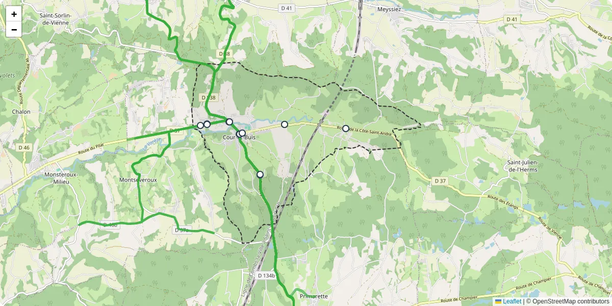 Carte du réseau de transport en commun à Cour-et-Buis - lignes de bus et arrêts