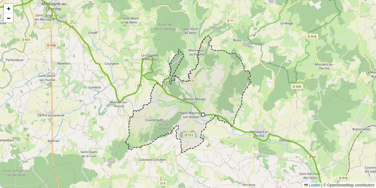 Carte du réseau de transport en commun à Cour-Maugis sur Huisne - lignes de bus et arrêts