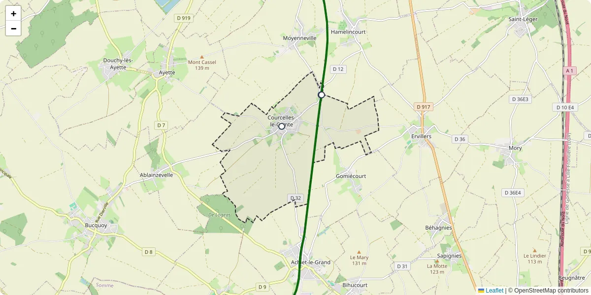 Carte du réseau de transport en commun à Courcelles-le-Comte - lignes de bus et arrêts