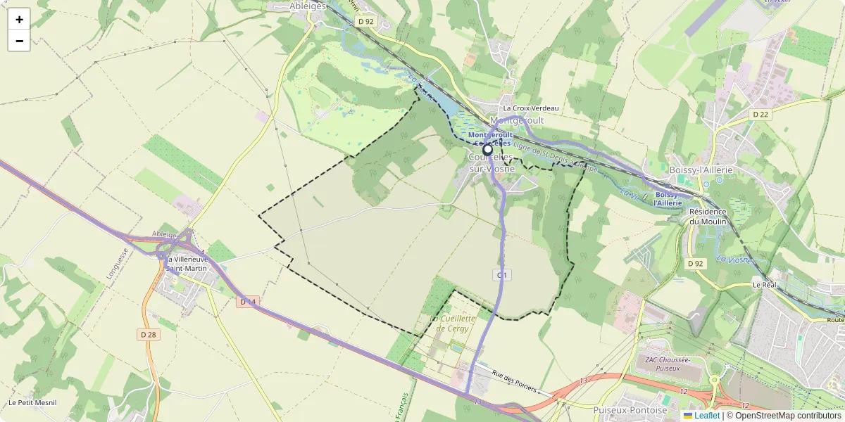 Carte du réseau de transport en commun à Courcelles-sur-Viosne - lignes de bus et arrêts