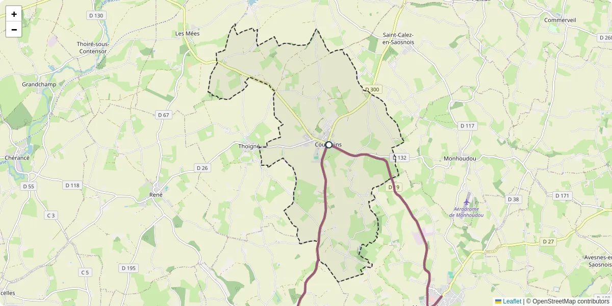 Carte du réseau de transport en commun à Courgains - lignes de bus et arrêts