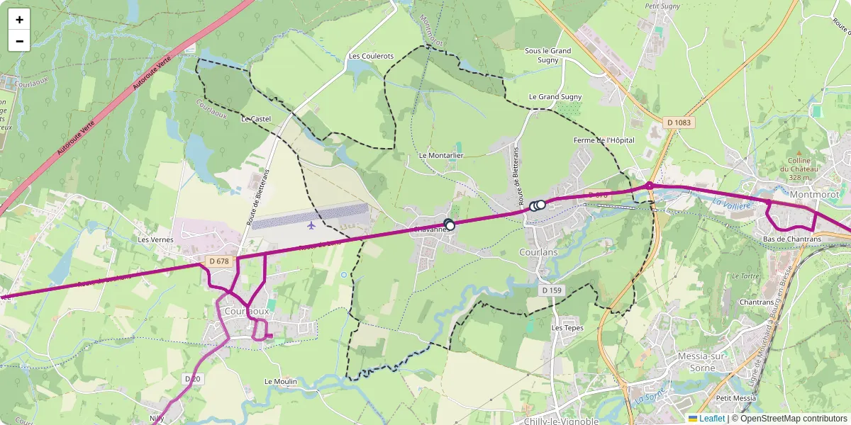 Carte du réseau de transport en commun à Courlans - lignes de bus et arrêts