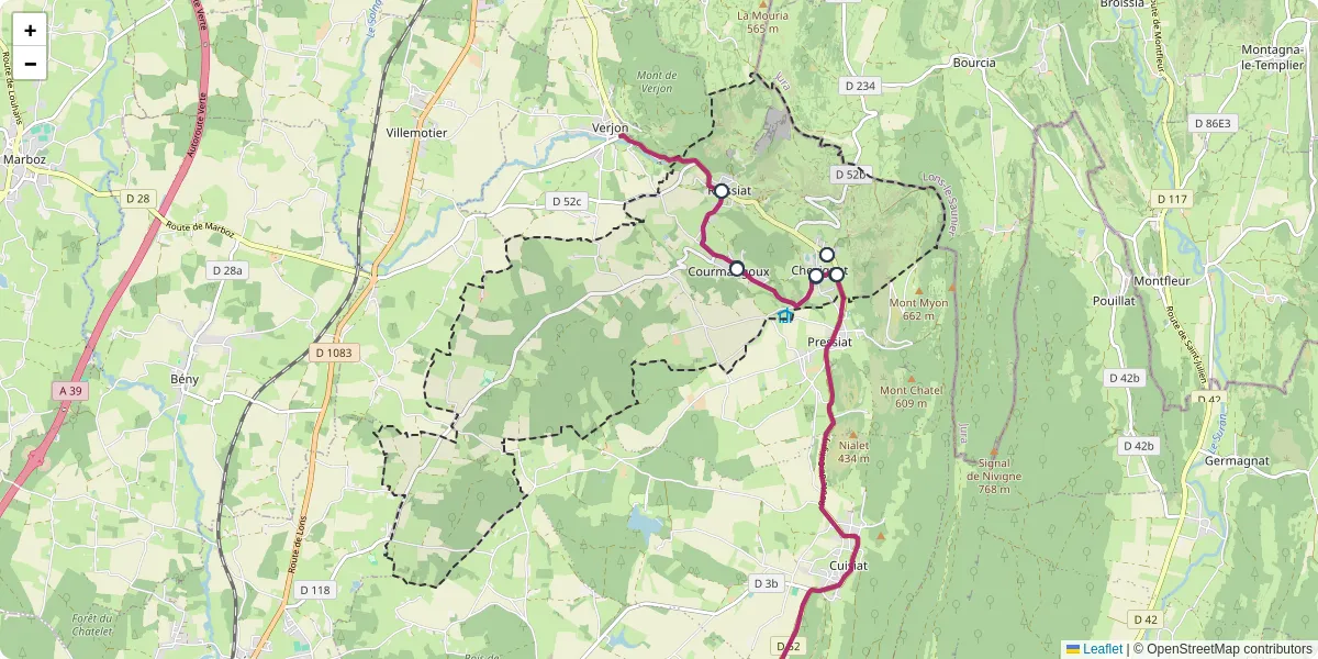 Carte du réseau de transport en commun à Courmangoux - lignes de bus et arrêts