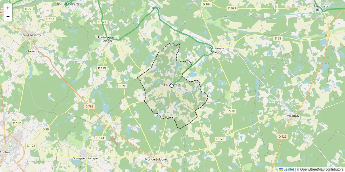 Carte du réseau de transport en commun à Courmemin - lignes de bus et arrêts