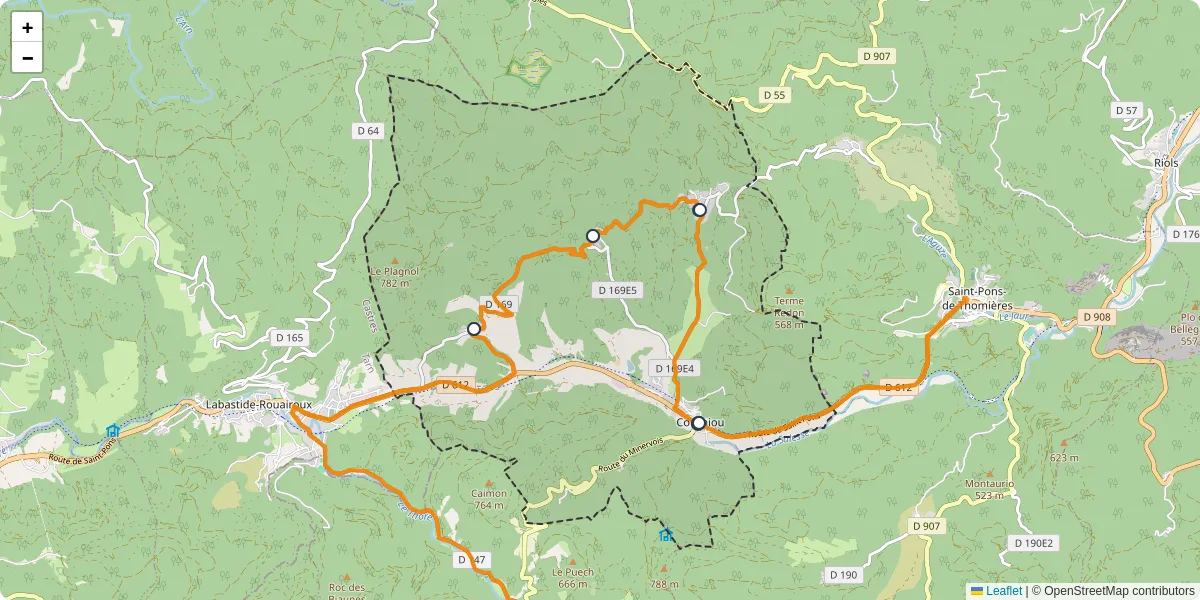Carte du réseau de transport en commun à Courniou - lignes de bus et arrêts