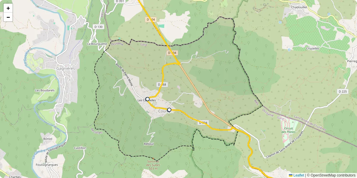 Carte du réseau de transport en commun à Courry - lignes de bus et arrêts