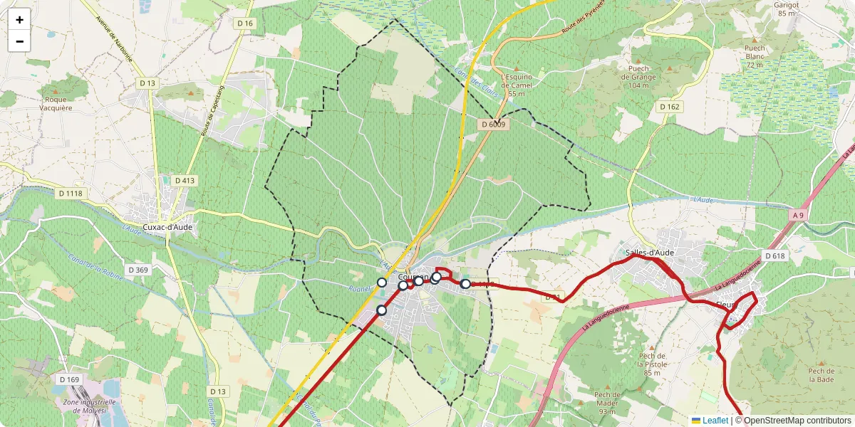Carte du réseau de transport en commun à Coursan - lignes de bus et arrêts