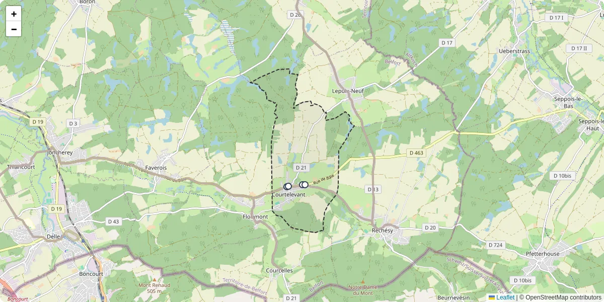 Carte du réseau de transport en commun à Courtelevant - lignes de bus et arrêts