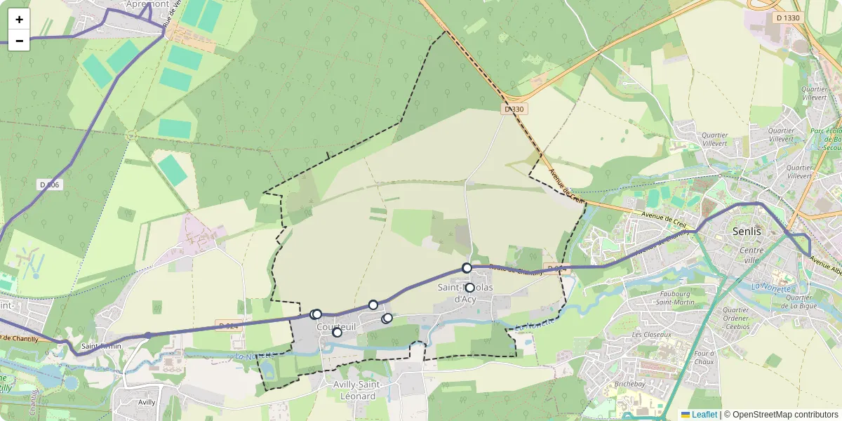 Carte du réseau de transport en commun à Courteuil - lignes de bus et arrêts