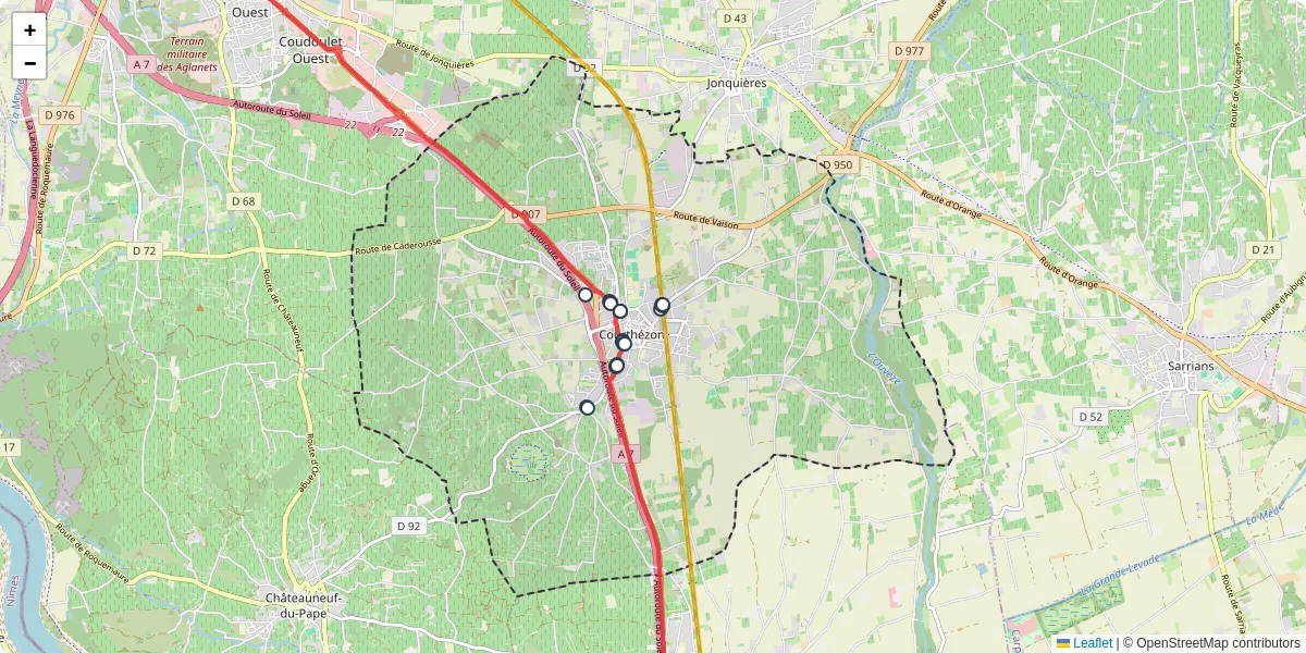 Carte du réseau de transport en commun à Courthézon - lignes de bus et arrêts