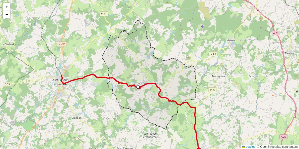 Carte du réseau de transport en commun à Coussac-Bonneval - lignes de bus et arrêts