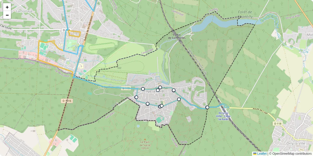 Carte du réseau de transport en commun à Coye-la-Forêt - lignes de bus et arrêts