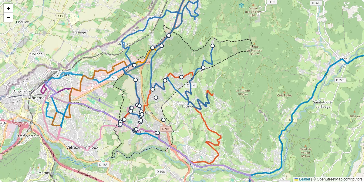 Carte du réseau de transport en commun à Cranves-Sales - lignes de bus et arrêts