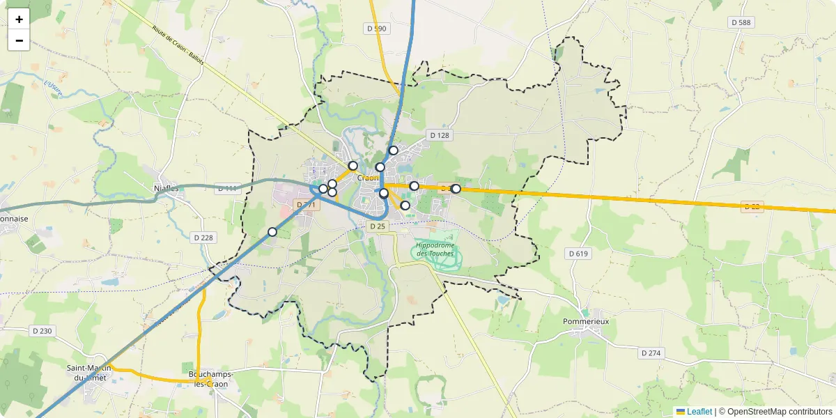 Carte du réseau de transport en commun à Craon - lignes de bus et arrêts