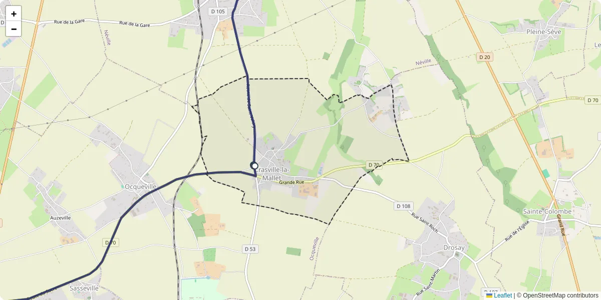 Carte du réseau de transport en commun à Crasville-la-Mallet - lignes de bus et arrêts