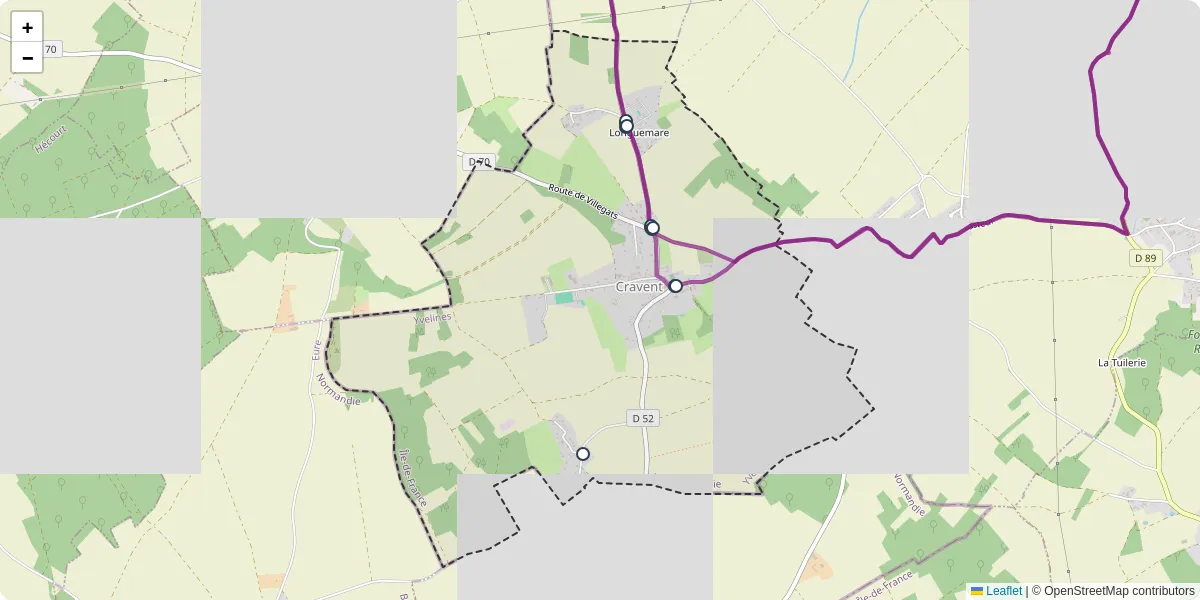 Carte du réseau de transport en commun à Cravent - lignes de bus et arrêts