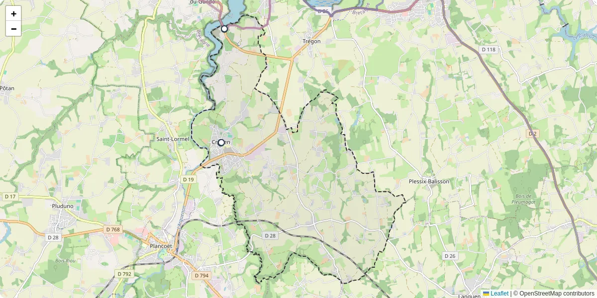 Carte du réseau de transport en commun à Créhen - lignes de bus et arrêts