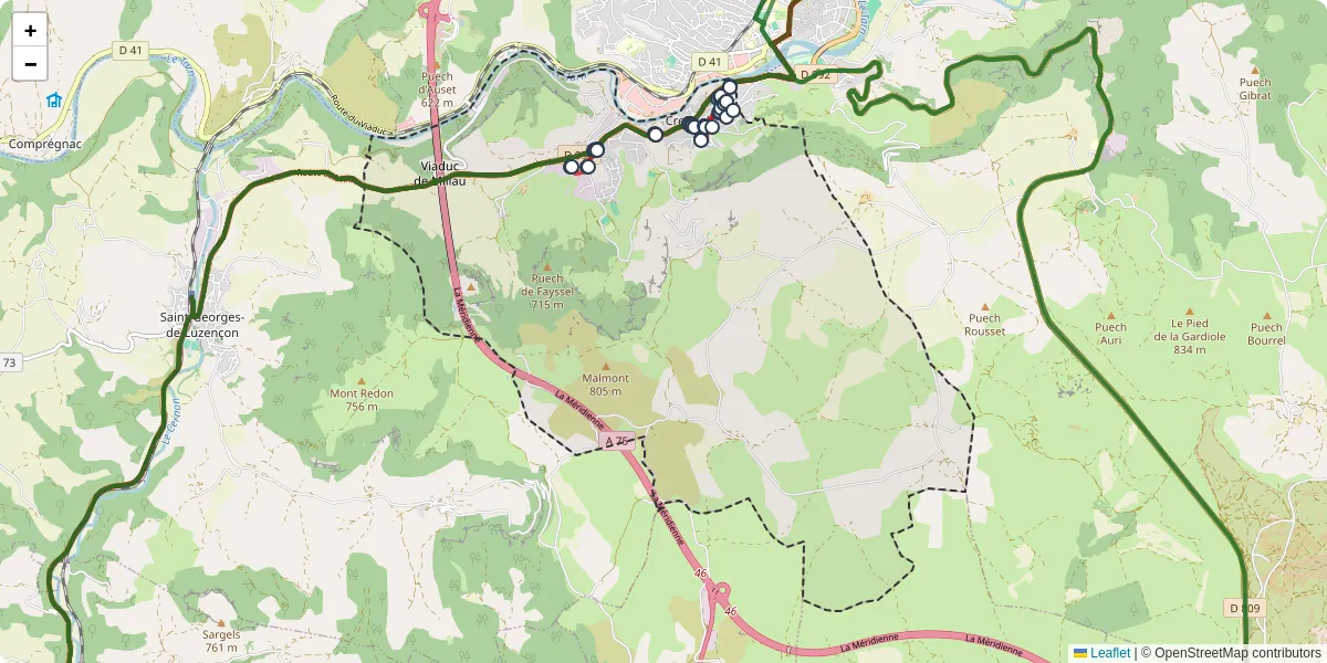 Carte du réseau de transport en commun à Creissels - lignes de bus et arrêts