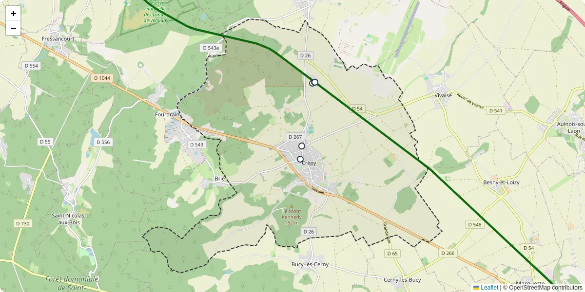 Carte du réseau de transport en commun à Crépy - lignes de bus et arrêts