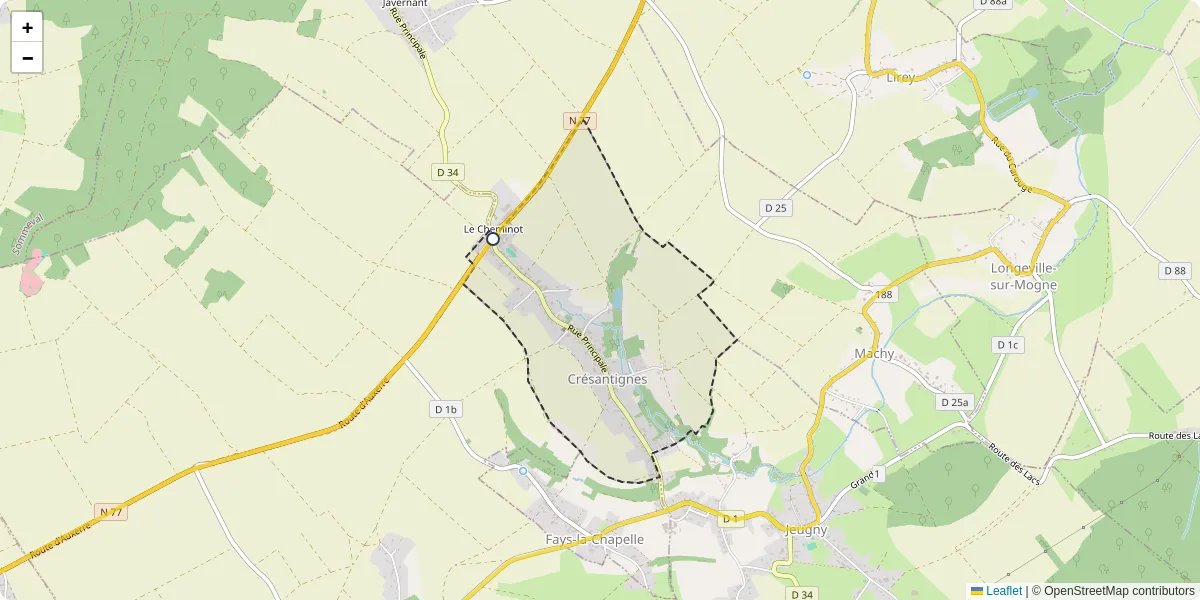 Carte du réseau de transport en commun à Crésantignes - lignes de bus et arrêts
