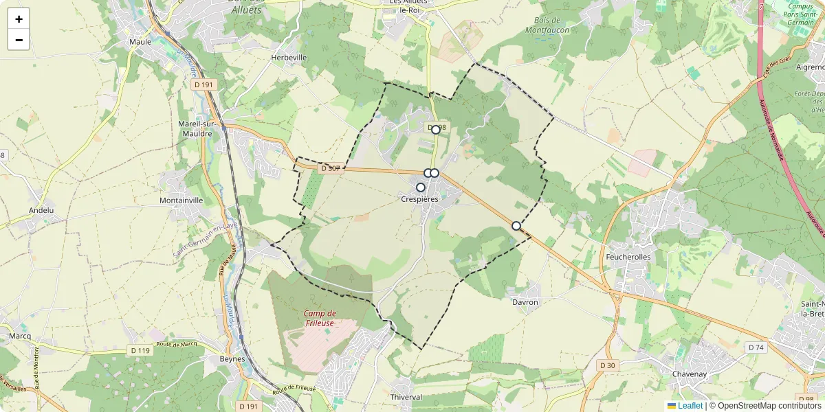 Carte du réseau de transport en commun à Crespières - lignes de bus et arrêts