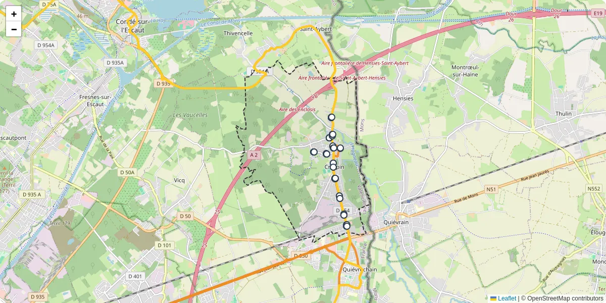 Carte du réseau de transport en commun à Crespin - lignes de bus et arrêts
