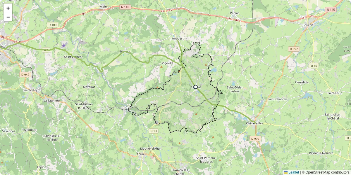 Carte du réseau de transport en commun à Cressat - lignes de bus et arrêts