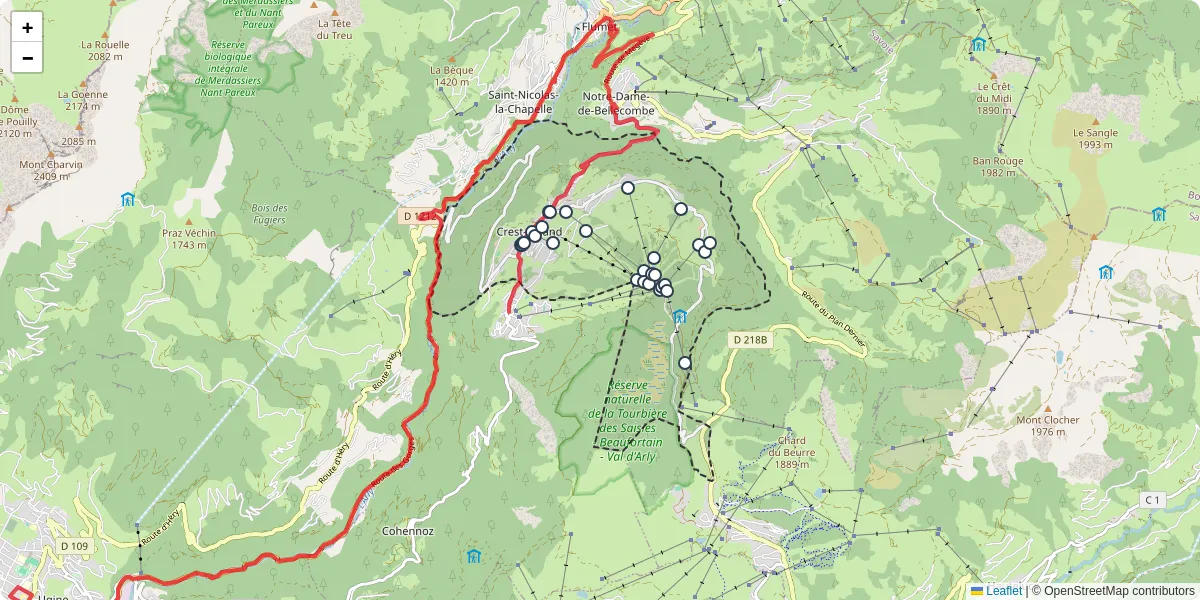 Carte du réseau de transport en commun à Crest-Voland - lignes de bus et arrêts
