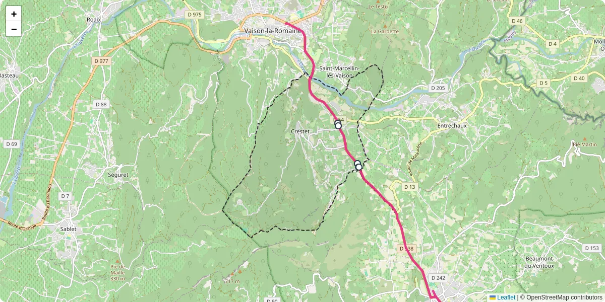 Carte du réseau de transport en commun à Crestet - lignes de bus et arrêts