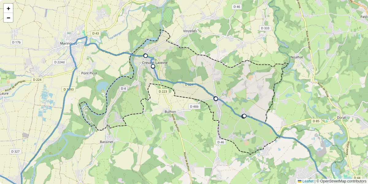 Carte du réseau de transport en commun à Crevant-Laveine - lignes de bus et arrêts