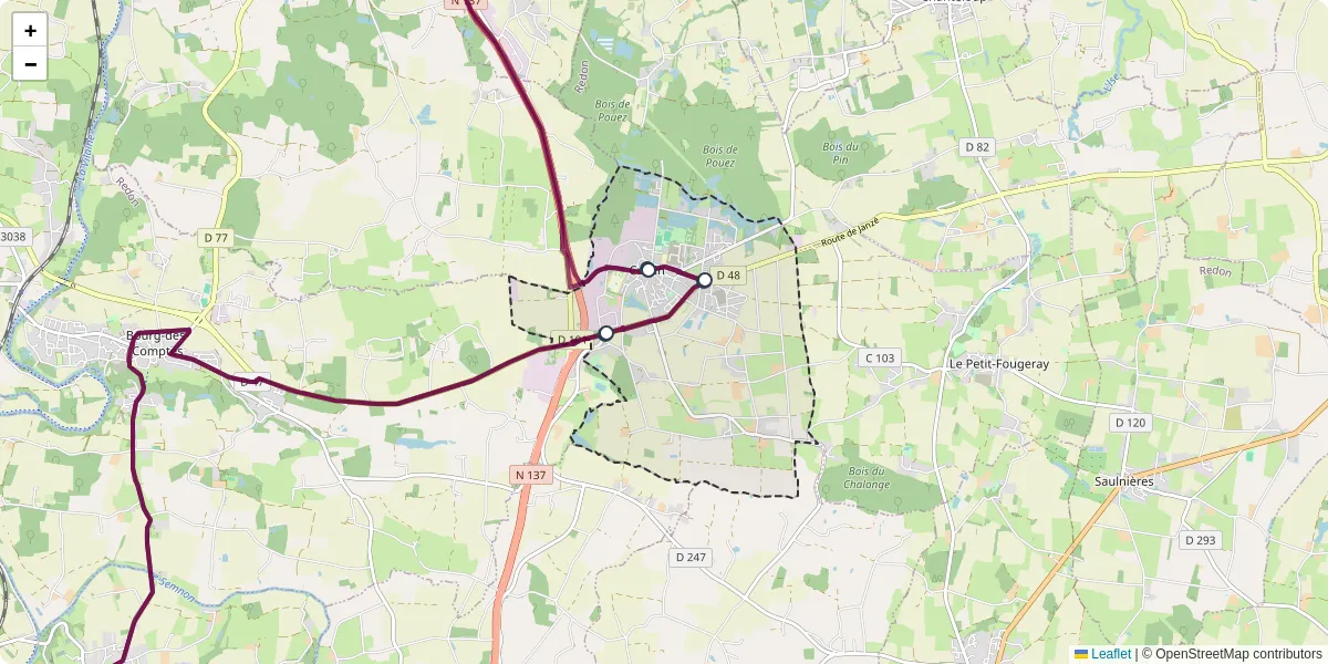 Carte du réseau de transport en commun à Crevin - lignes de bus et arrêts
