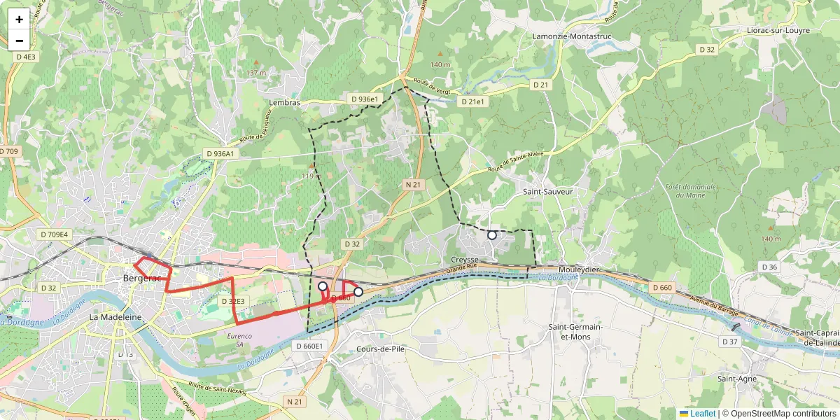 Carte du réseau de transport en commun à Creysse - lignes de bus et arrêts