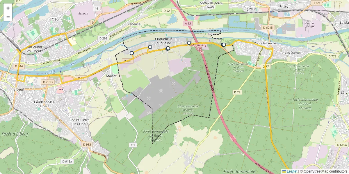 Carte du réseau de transport en commun à Criquebeuf-sur-Seine - lignes de bus et arrêts