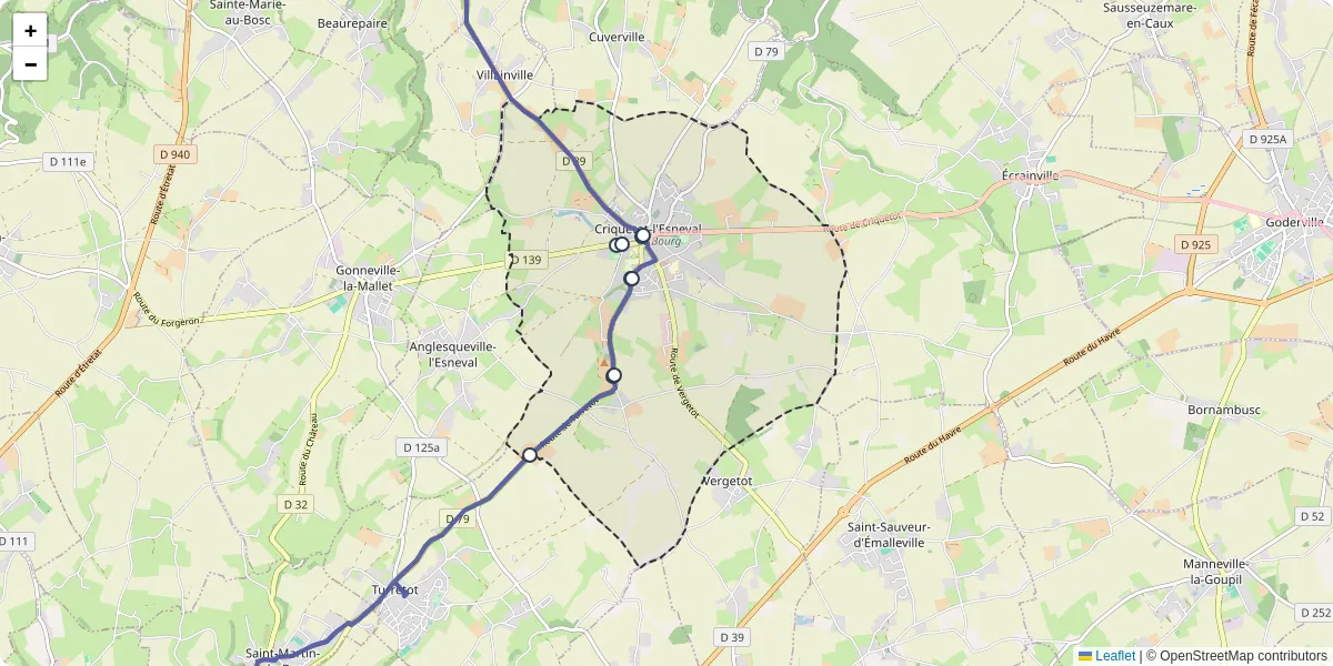 Carte du réseau de transport en commun à Criquetot-l'Esneval - lignes de bus et arrêts