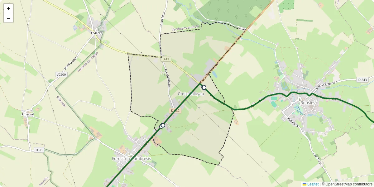 Carte du réseau de transport en commun à Croix-Caluyau - lignes de bus et arrêts