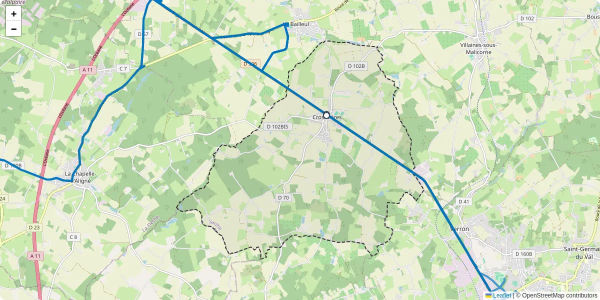 Carte du réseau de transport en commun à Crosmières - lignes de bus et arrêts