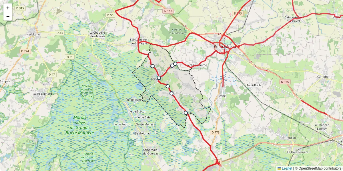 Carte du réseau de transport en commun à Crossac - lignes de bus et arrêts