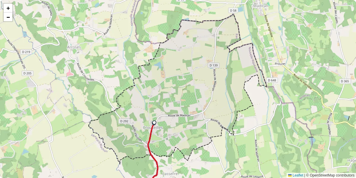 Carte du réseau de transport en commun à Crouseilles - lignes de bus et arrêts
